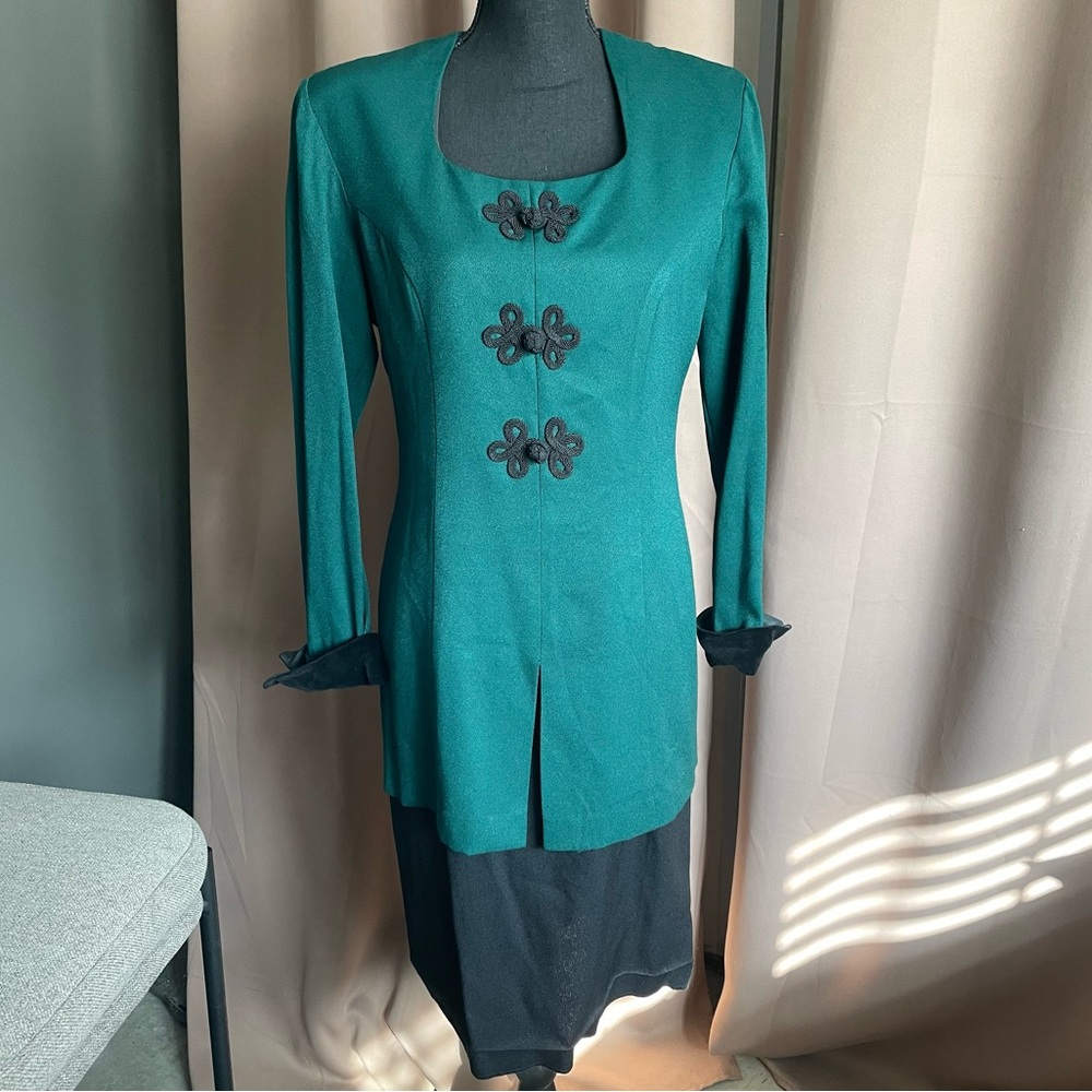 80’s Vintage Suit Dress in Green and Black by Positive Attitude Sz 8